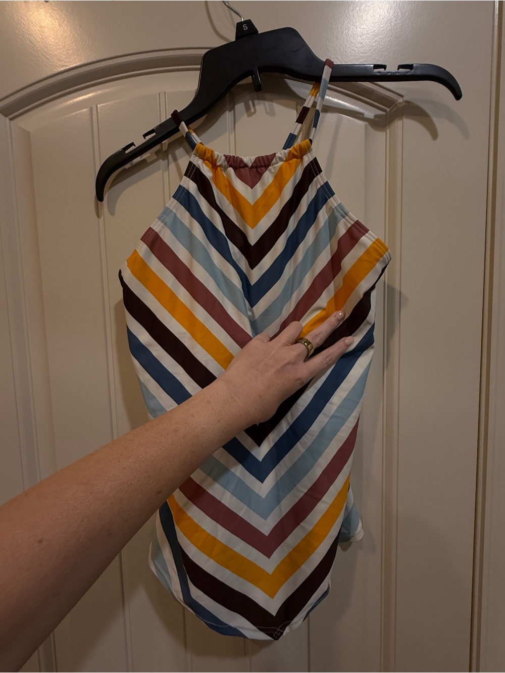 VENUS Chevron Stripe Halter Cami in Blue, Yellow, Brown, Cream